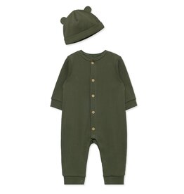 Little Me Little Me- Olive Ribbed Coverall Set