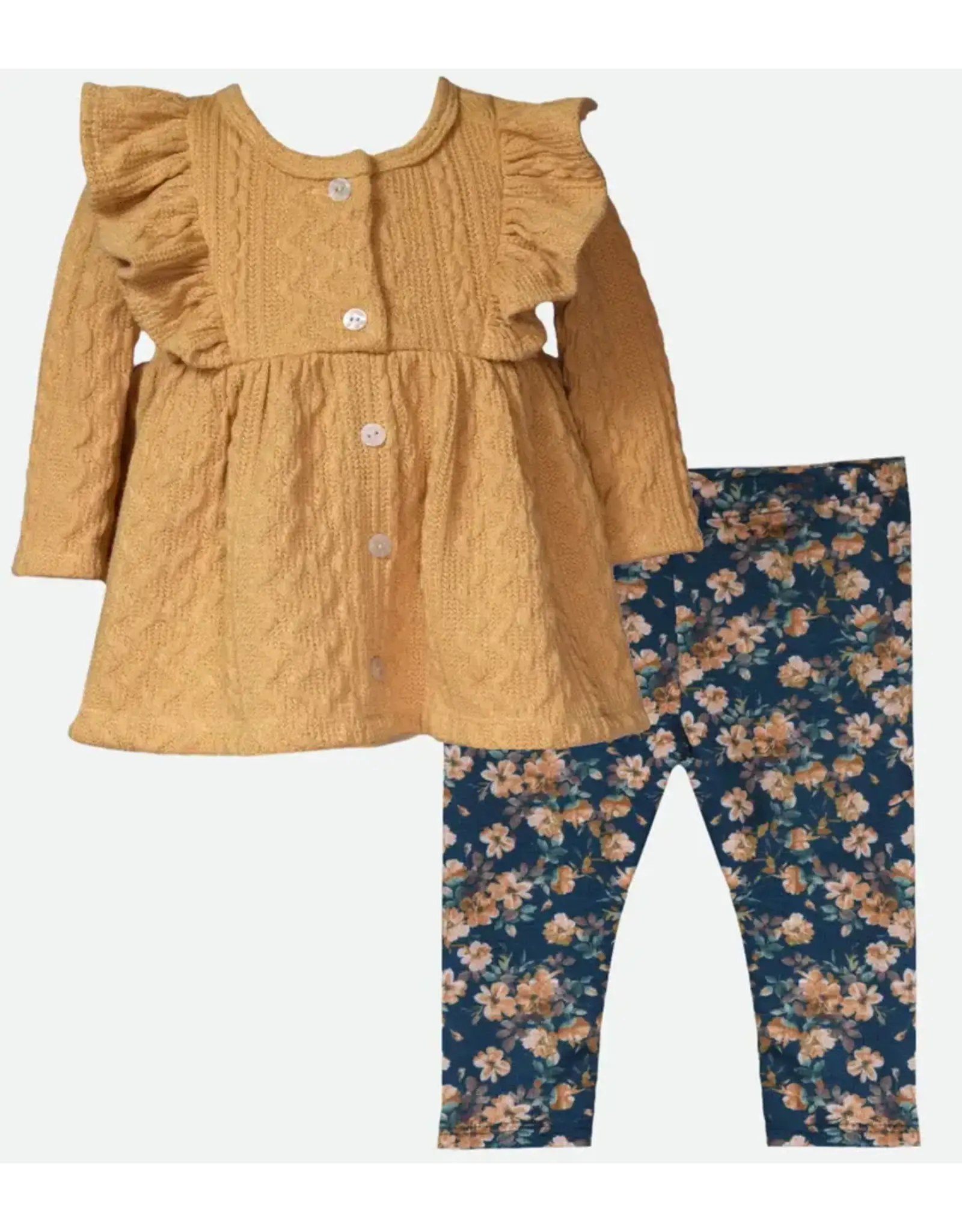 Bonnie  Jean Bonnie Jean- Mustard Pinafore Floral Legging Set