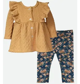 Bonnie  Jean Bonnie Jean- Mustard Pinafore Floral Legging Set