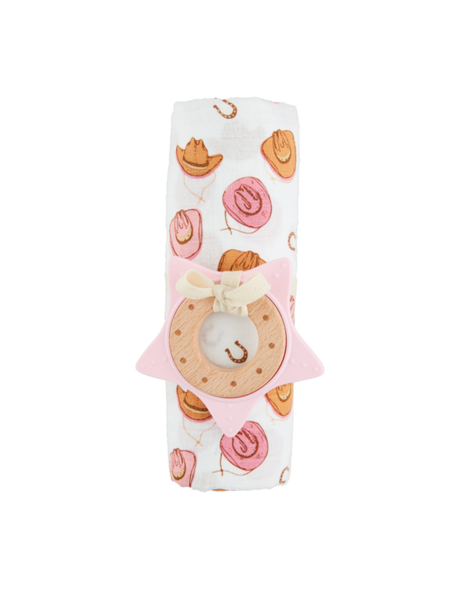 Mudpie Mud Pie- Pink Western Swaddle & Teether Set