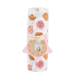 Mudpie Mud Pie- Pink Western Swaddle & Teether Set