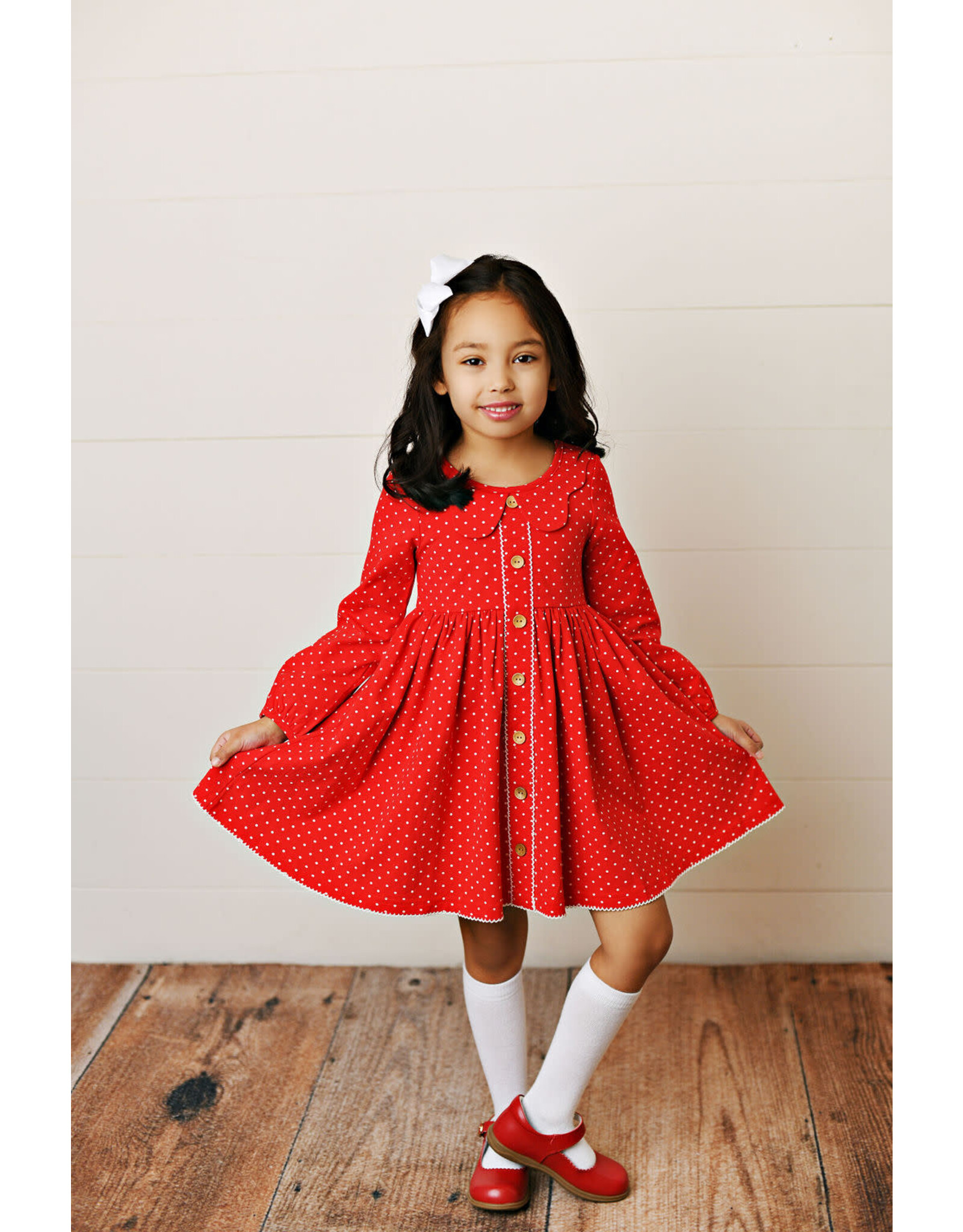Swoon Baby Swoon Baby- Holiday Ditsy Dottie Picot Trim Dress