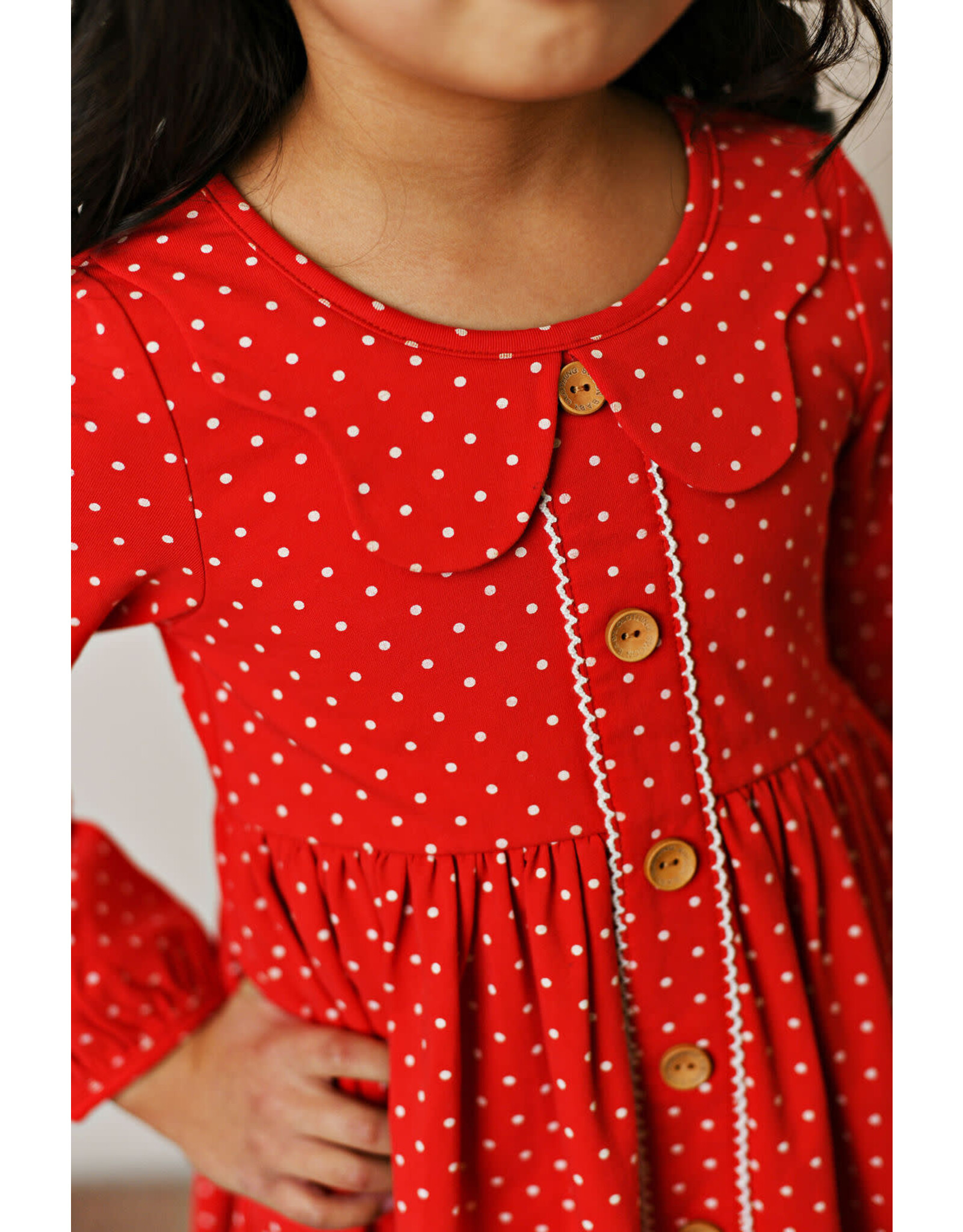 Swoon Baby Swoon Baby- Holiday Ditsy Dottie Picot Trim Dress