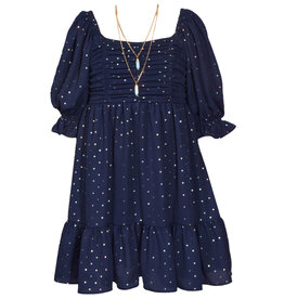Bonnie  Jean Bonnie Jean-  Navy Foiled Crepe Dress