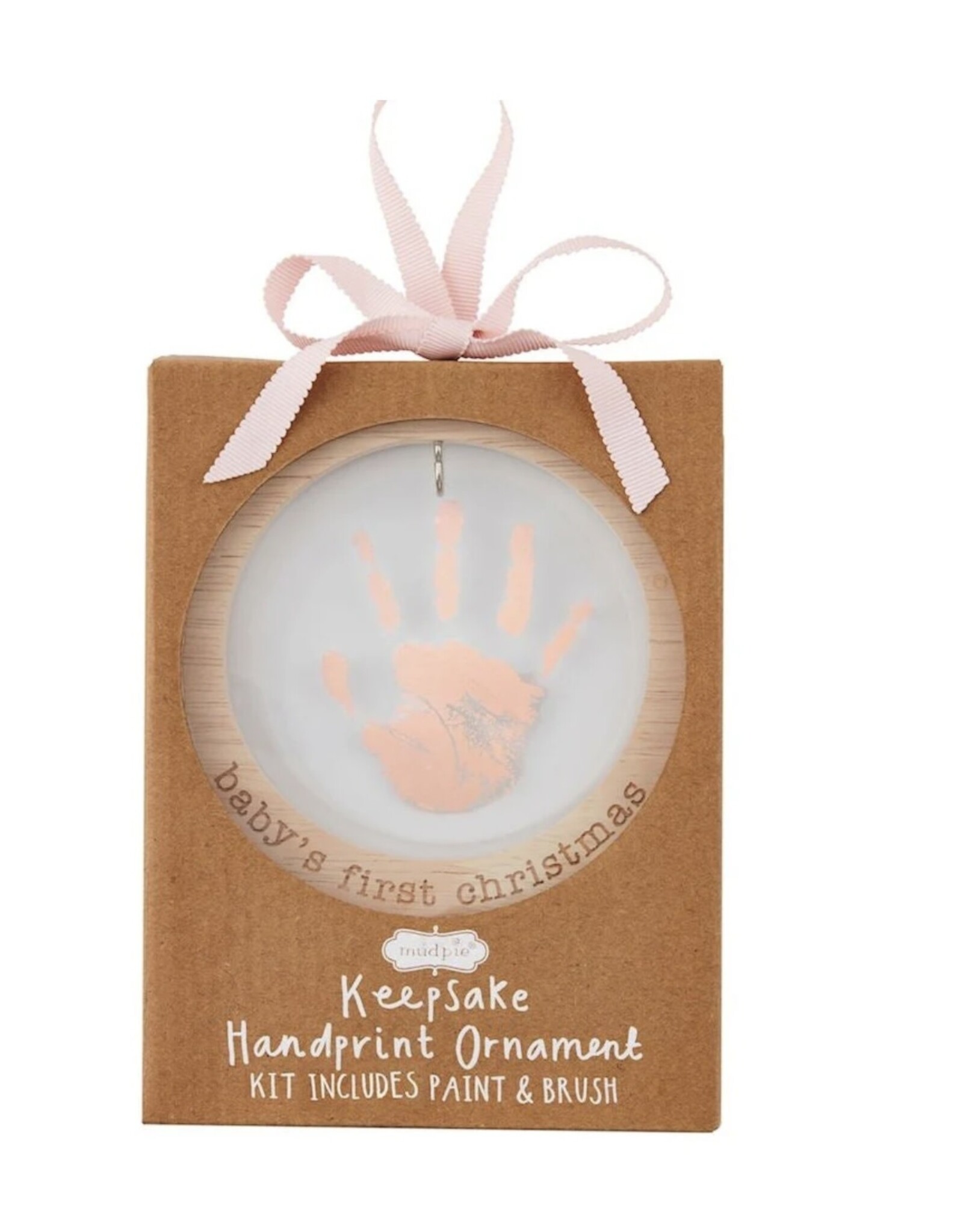 Mudpie Mud Pie- Pink Baby's First Christmas Handprint Ornament