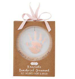 Mudpie Mud Pie- Pink Baby's First Christmas Handprint Ornament