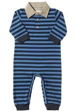 Me & Henry Me & Henry- Kingston Polo Romper: Navy/Blue Stripe