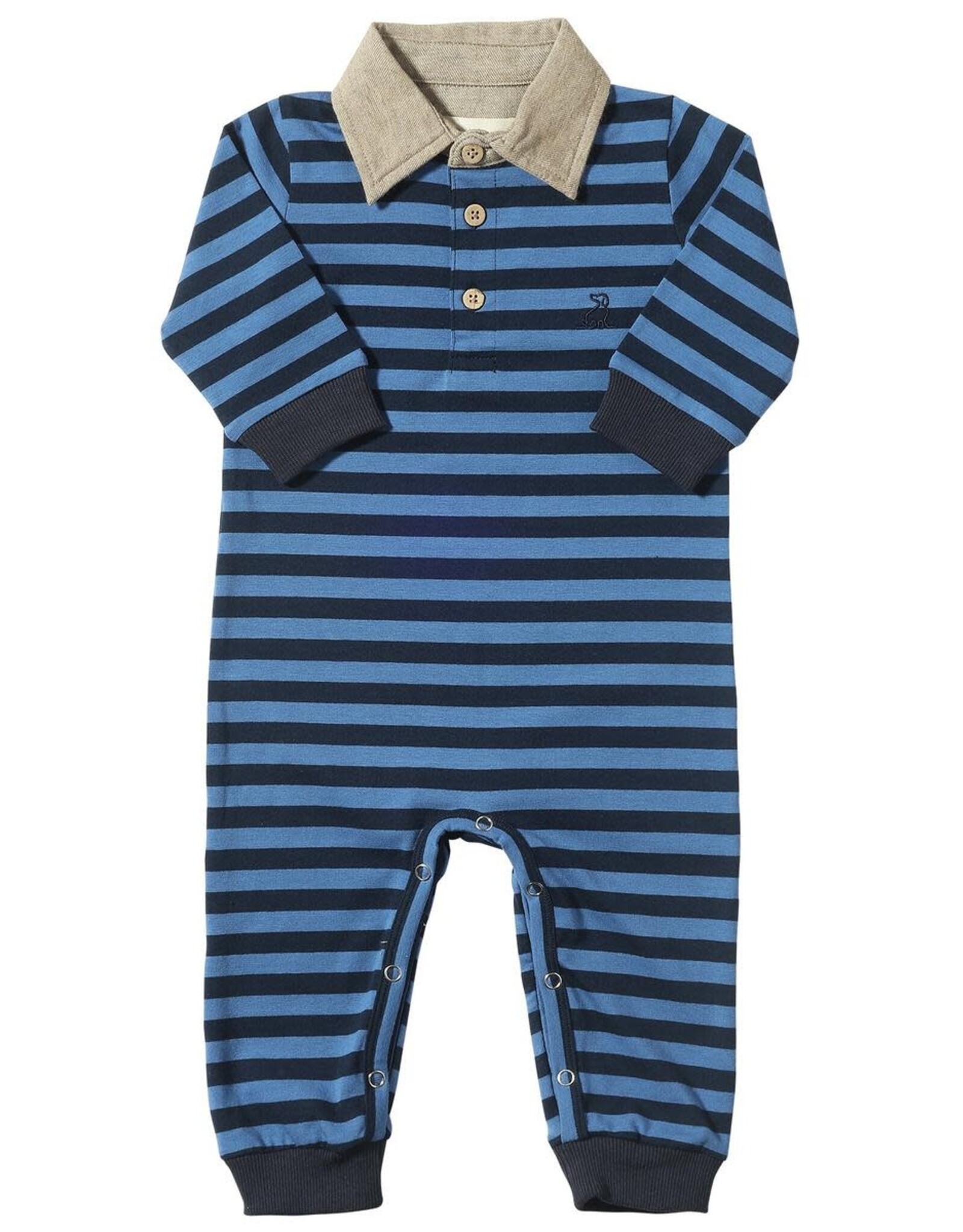 Me & Henry Me & Henry- Kingston Polo Romper: Navy/Blue Stripe