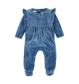 Mudpie Mud Pie- Blue Velour Ruffle Sleeper