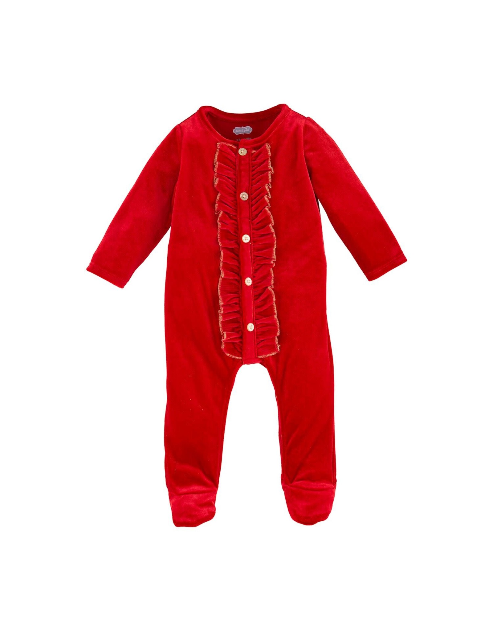 Mudpie Mud Pie- Red Velour Ruffle Sleeper