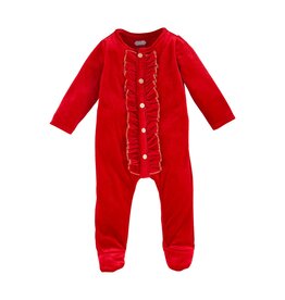 Mudpie Mud Pie- Red Velour Ruffle Sleeper