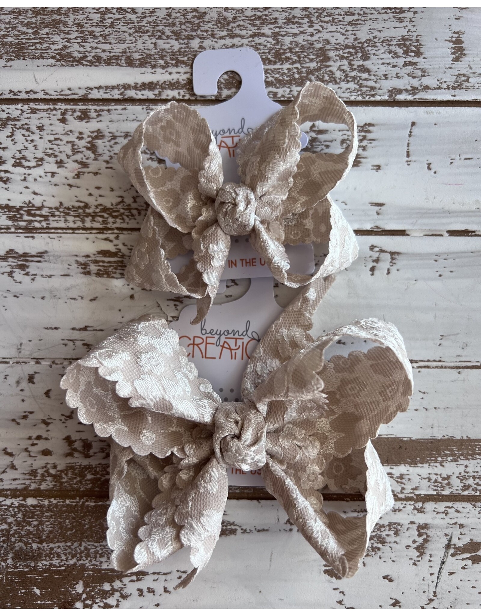 Beyond Creations Beyond Creations- Oatmeal Scalloped Lace Flower Knot Bow