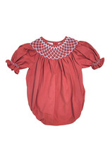 Sweet Dreams- Catherine Red Smocked Bubble w/White Pearls