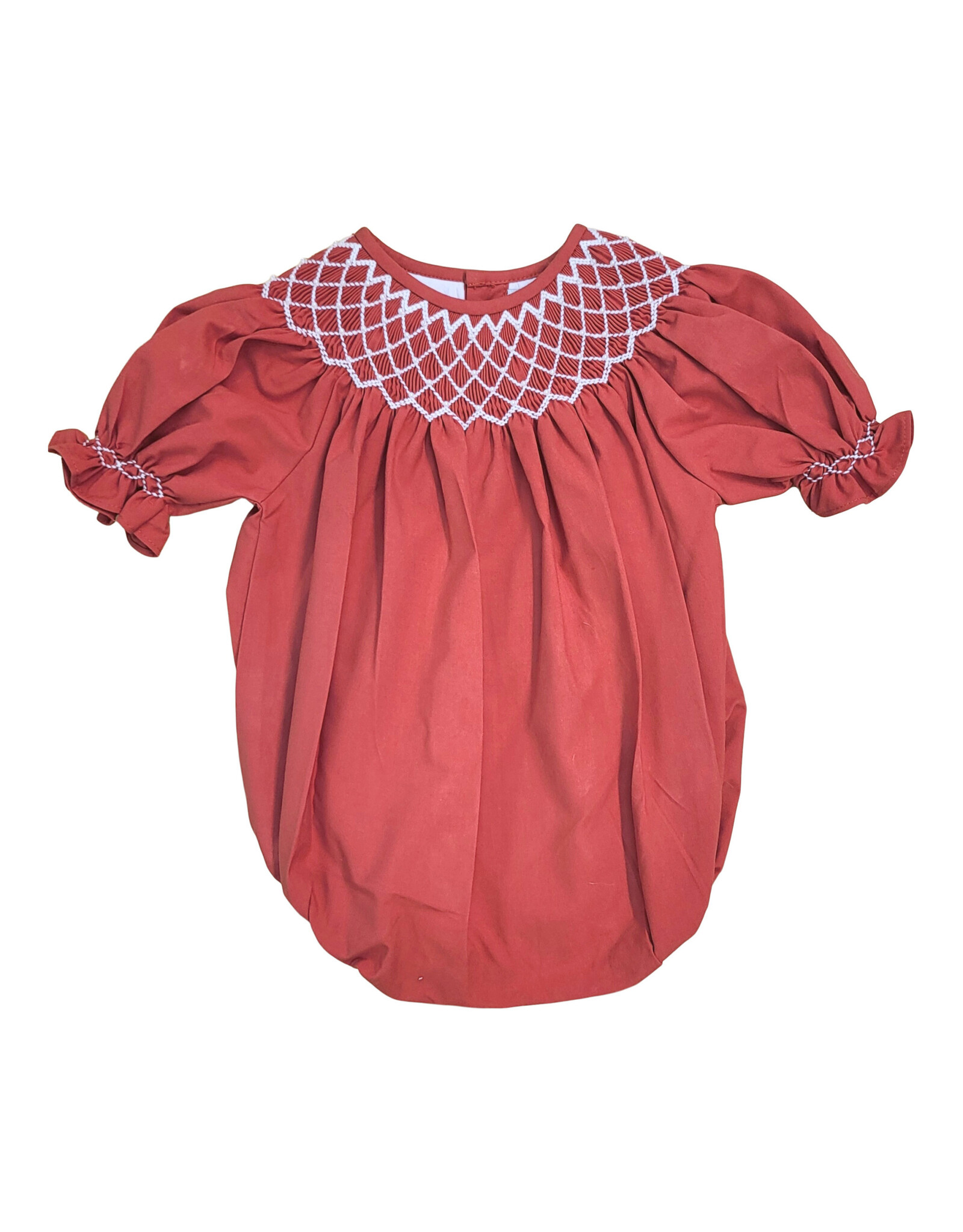 Sweet Dreams- Catherine Red Smocked Bubble w/White Pearls