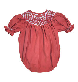 Sweet Dreams- Catherine Red Smocked Bubble w/White Pearls