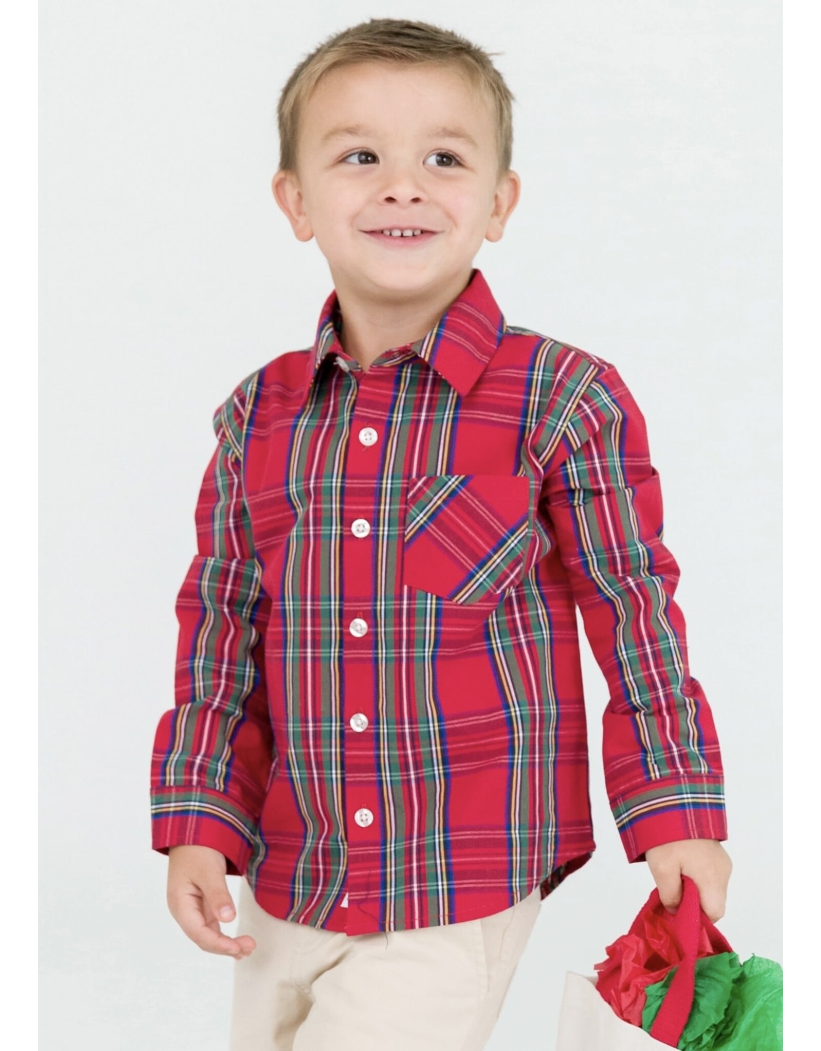 Ruffle Butts Ruffle Butts- Tis the Season Plaid L/S Button Down