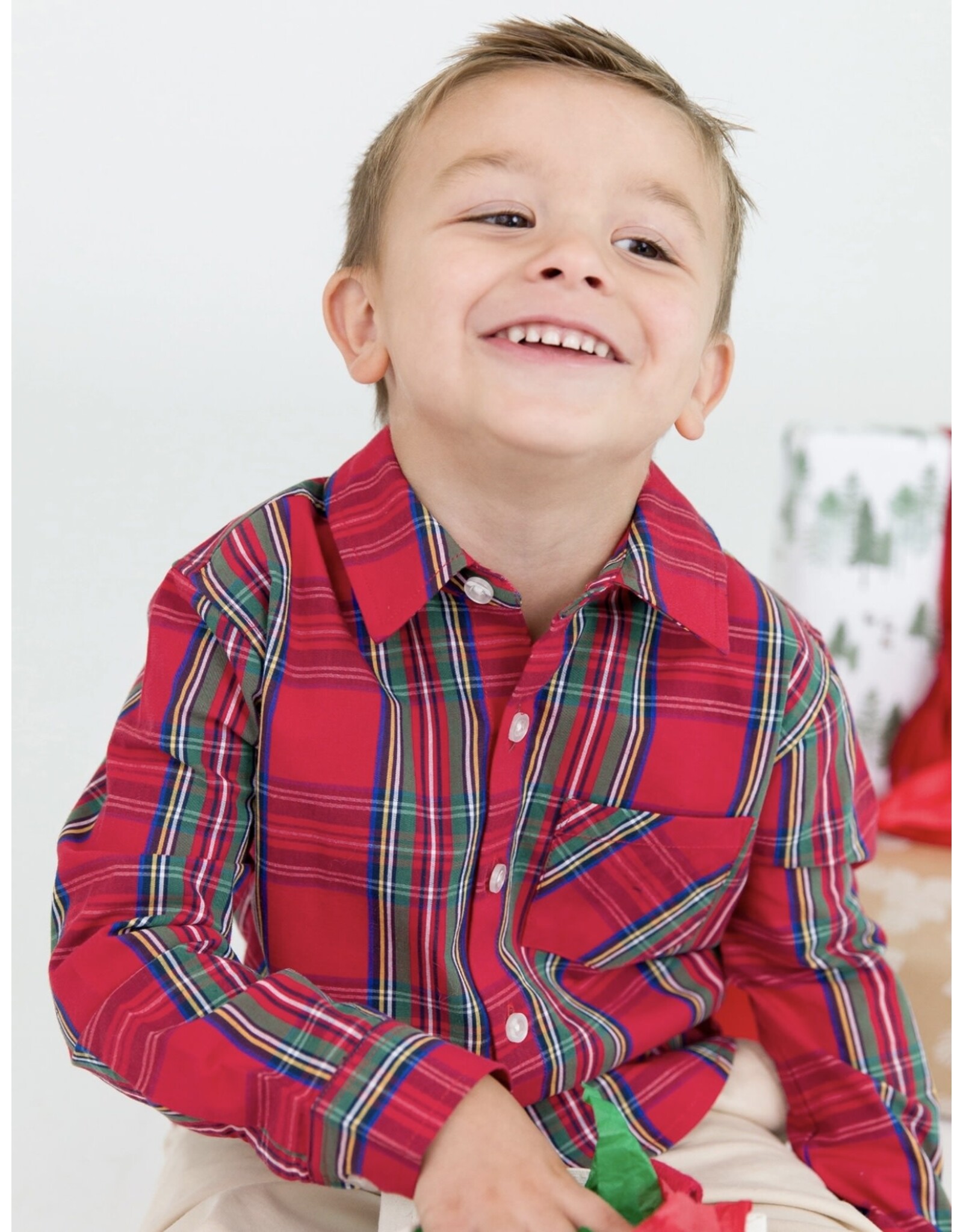 Ruffle Butts Ruffle Butts- Tis the Season Plaid L/S Button Down