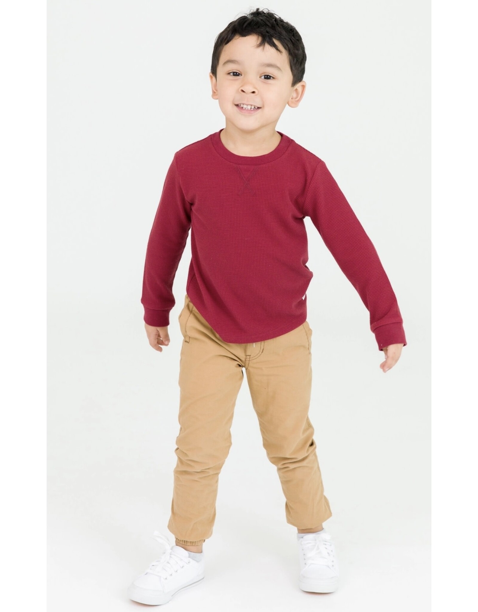 Ruffle Butts Ruffle Butts- Dark Cherry Waffle Knit Crew Neck Shirt