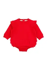 Ruffle Butts Ruffle Butts- Red Sweatshirt Bubble Romper