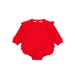 Ruffle Butts Ruffle Butts- Red Sweatshirt Bubble Romper