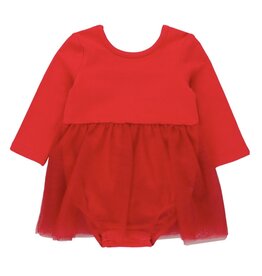 Ruffle Butts Ruffle Butts- Red L/S Tulle Skirted Romper