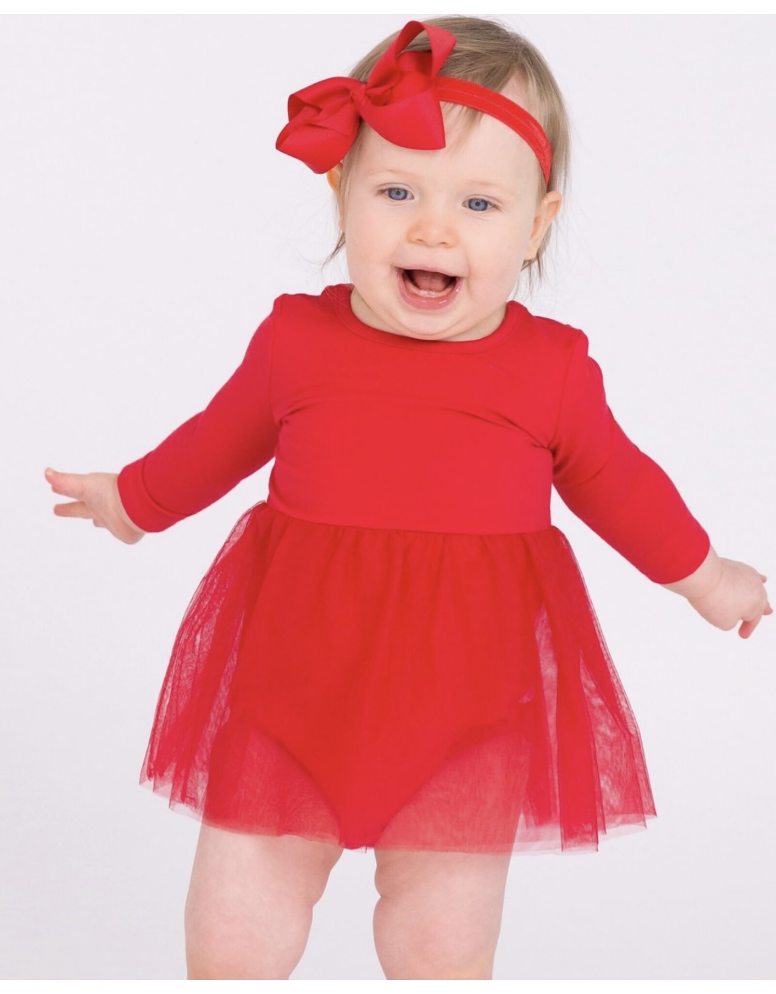 Ruffle Butts Ruffle Butts- Red L/S Tulle Skirted Romper