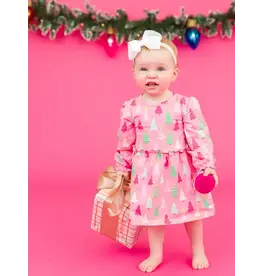 Ruffle Butts Ruffle Butts- Merry Pink Pines L/S Skirted Romper