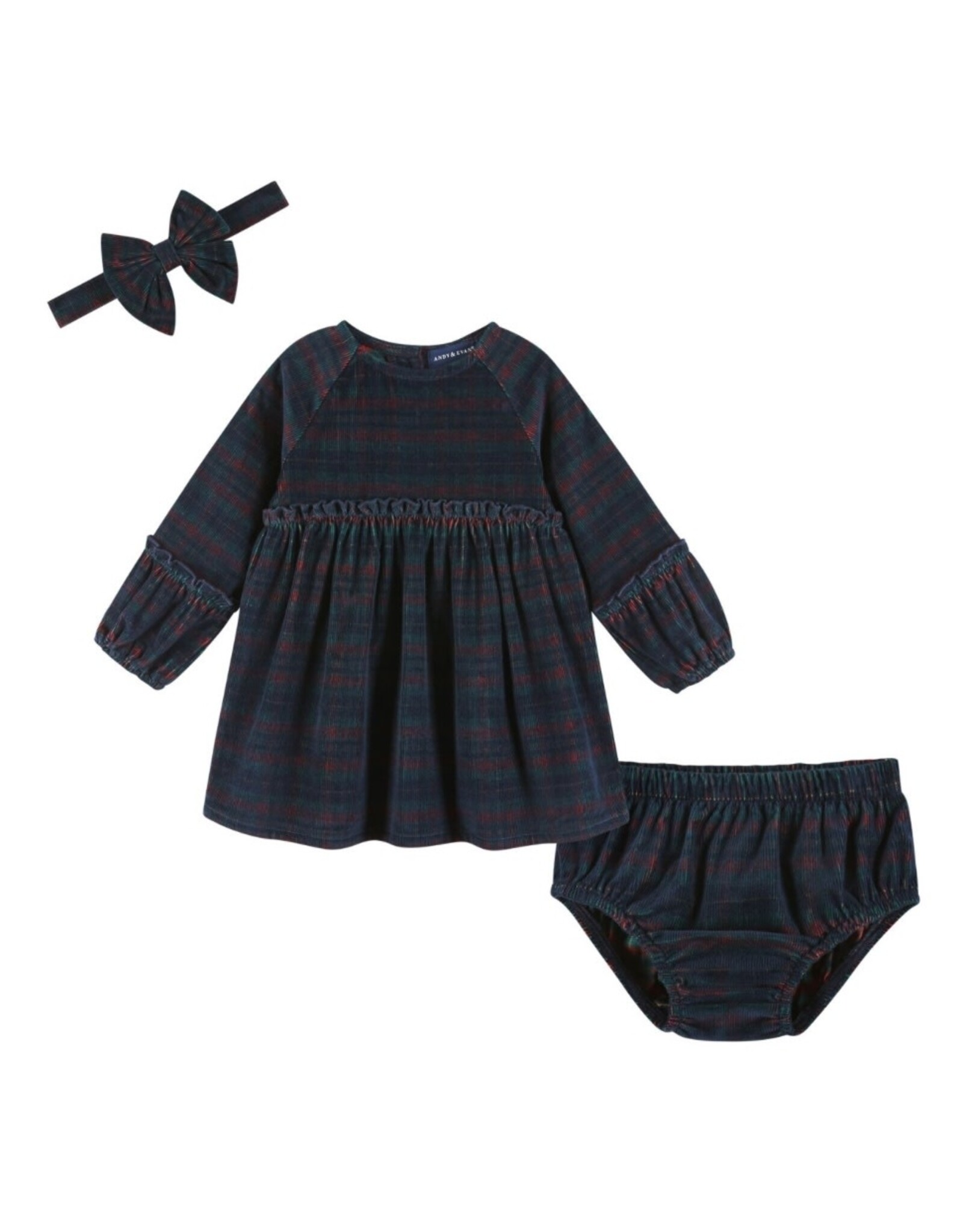 Andy & Evan Andy & Evan- Plaid Stretch Corduroy Dress & Bloomer Set