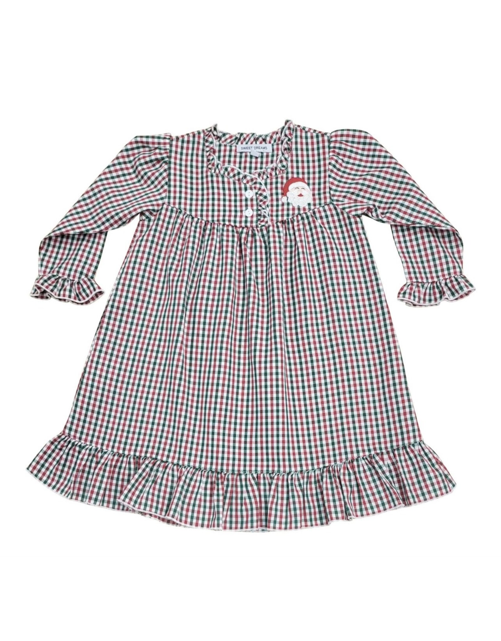 Sweet Dreams - Santa Emb Red/Green Gingham Gown