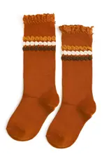 Little Stocking Co. Little Stocking- Harvest Bubble Stripe Lace Top Knee High Socks