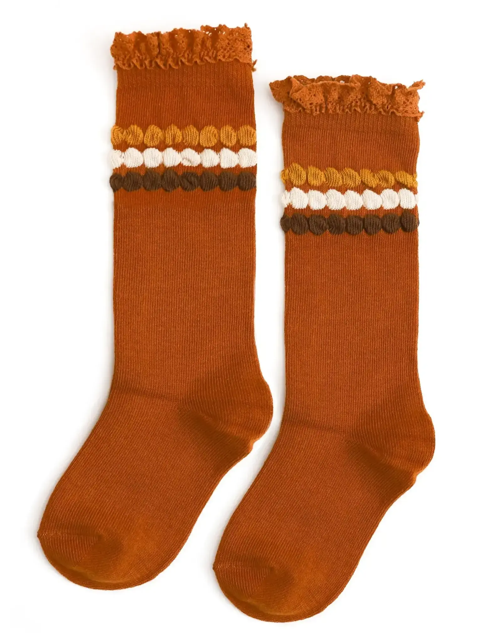 Little Stocking Co. Little Stocking- Harvest Bubble Stripe Lace Top Knee High Socks
