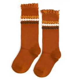 Little Stocking Co. Little Stocking- Harvest Bubble Stripe Lace Top Knee High Socks