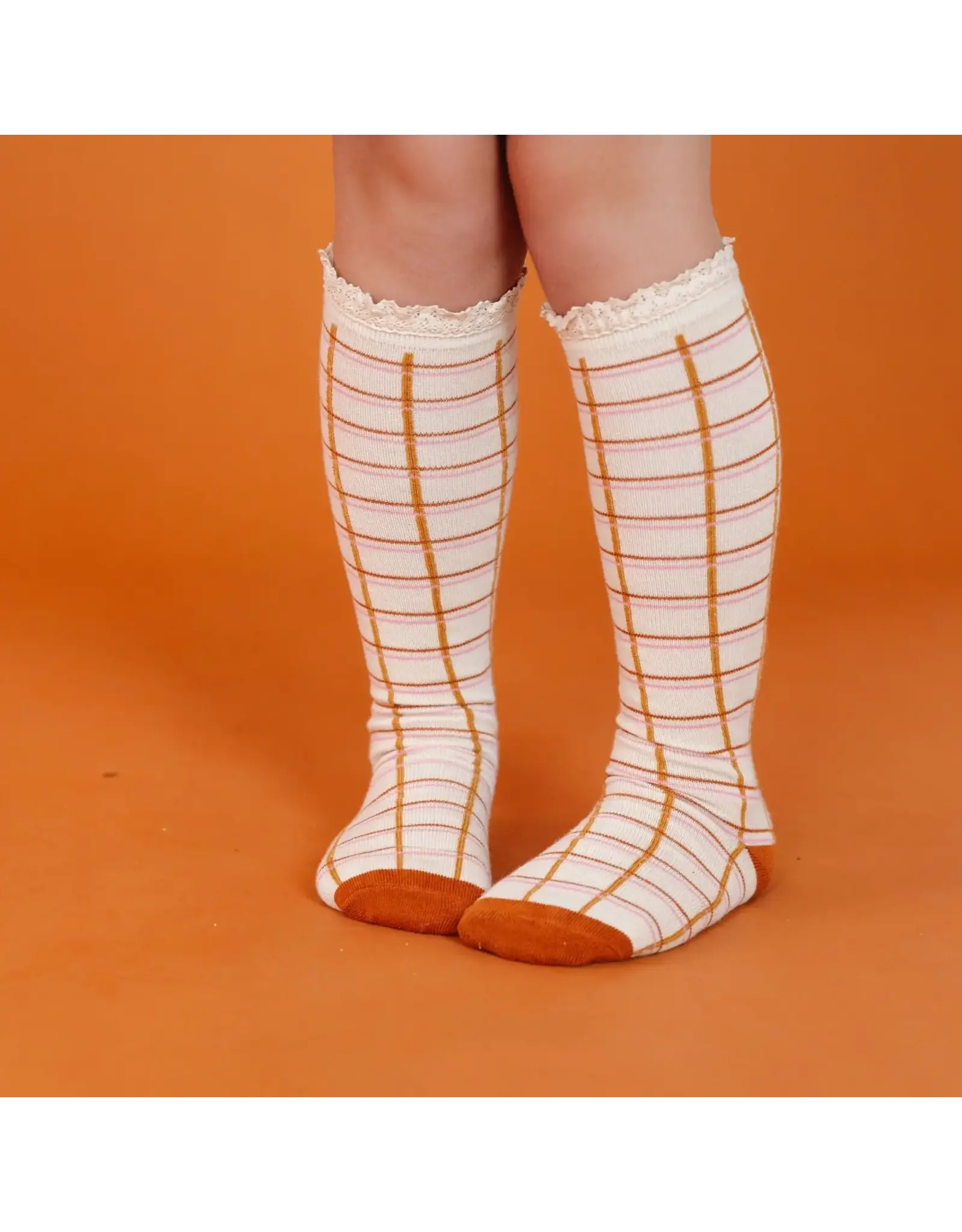 Little Stocking Co. Little Stocking- Fall Grid Lace Top Knee Socks
