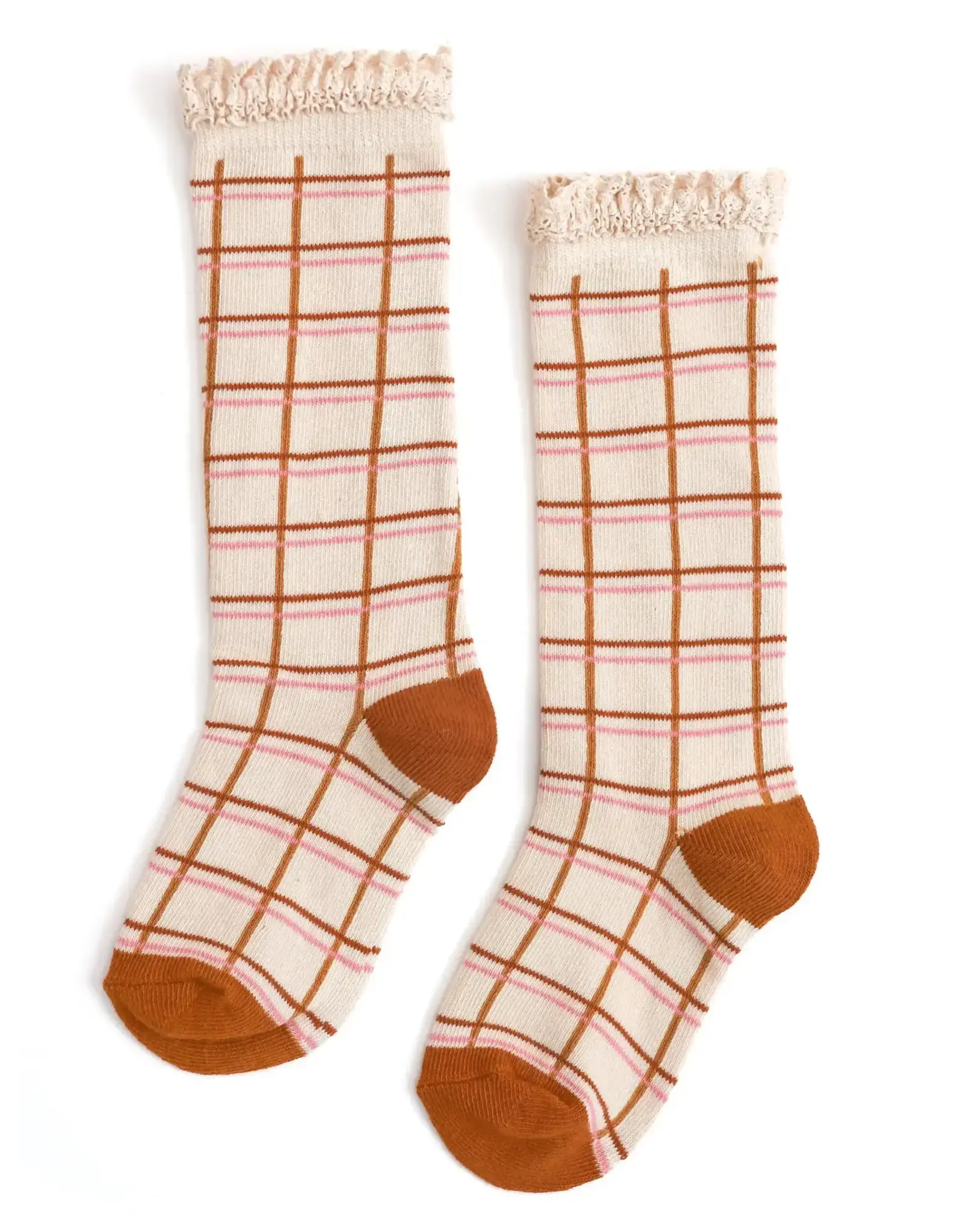 Little Stocking Co. Little Stocking- Fall Grid Lace Top Knee Socks