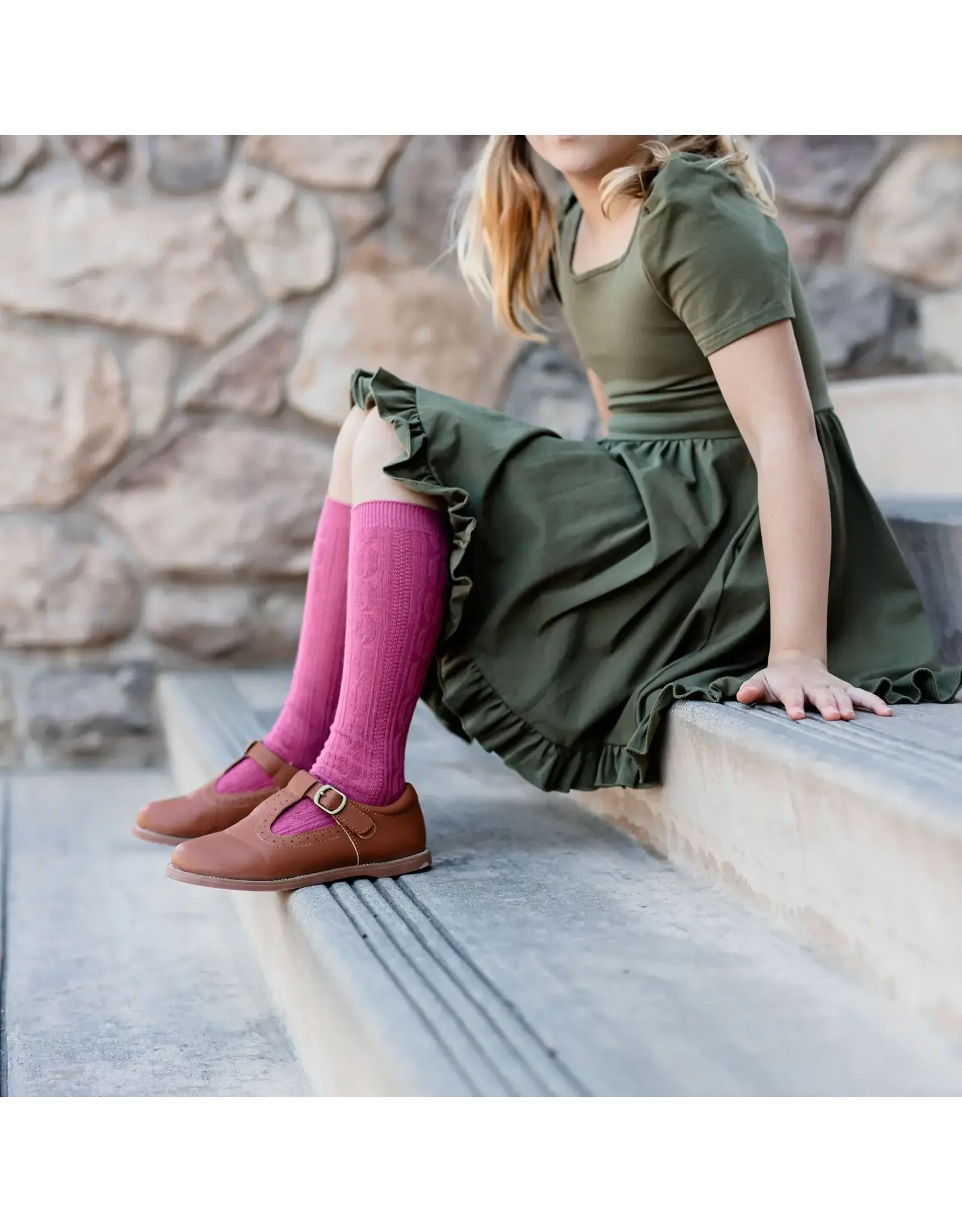 Little Stocking Co. Little Stocking- Mulberry Cable Knit Knee High Socks