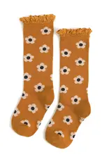 Little Stocking Co. Little Stocking- Mustard Floral Lace Top Knee High Socks
