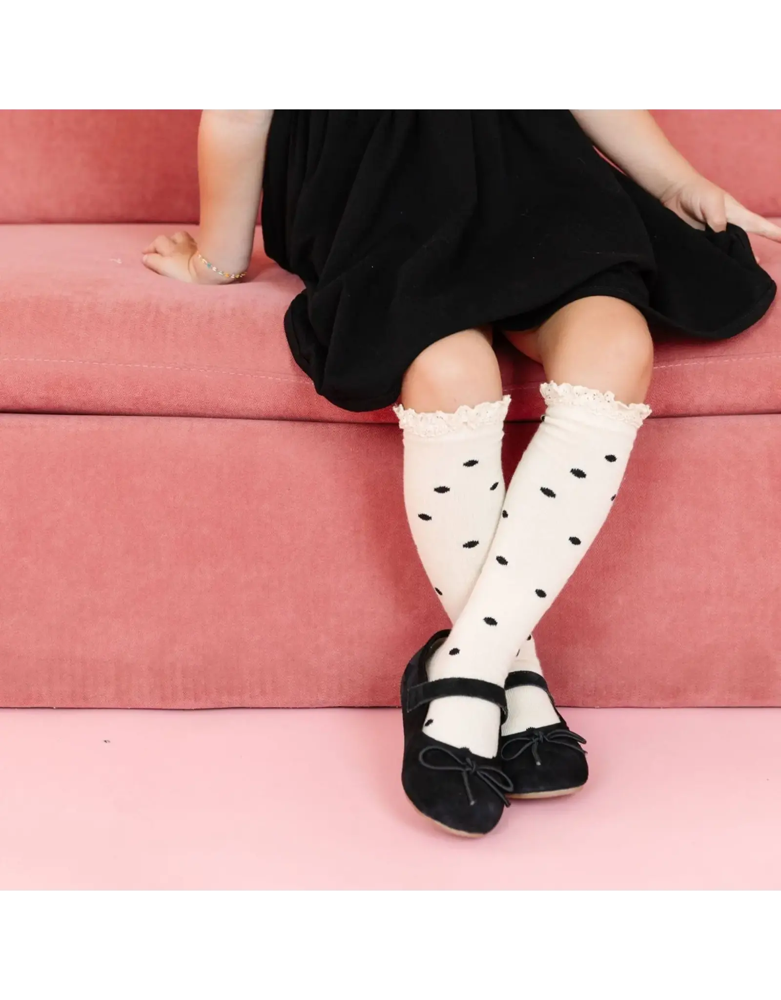 Little Stocking Co. Little Stocking- Vanilla Dot Lace Knee High Socks