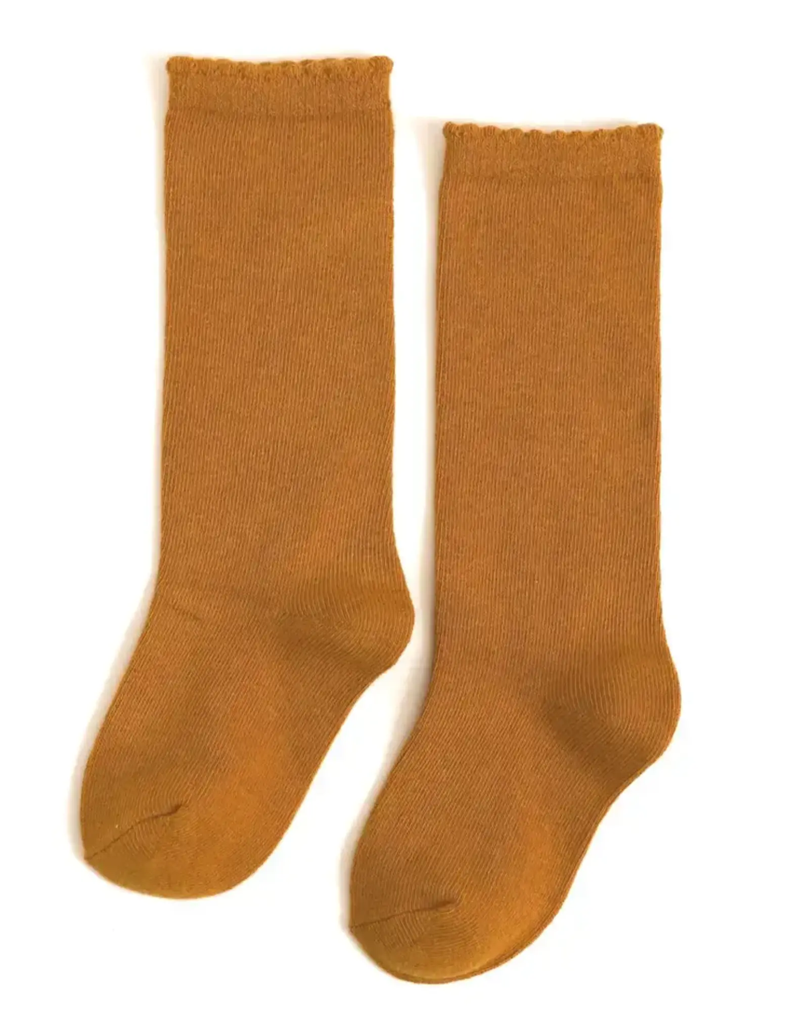 Little Stocking Co. Little Stocking- Mustard Scalloped Fancy Knee High Socks