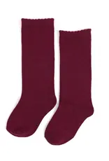 Little Stocking Co. Little Stocking- Burgundy Scalloped Fancy Knee High Socks