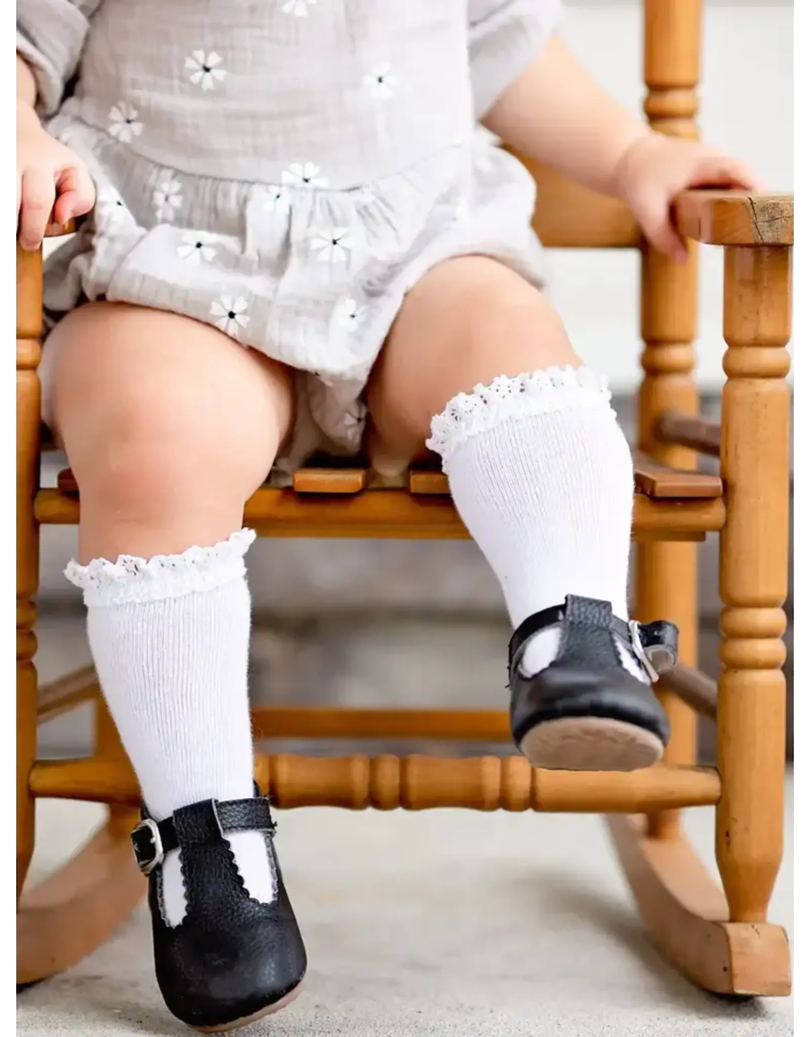 Little Stocking Co. Little Stocking- White Lace Top Knee High Socks