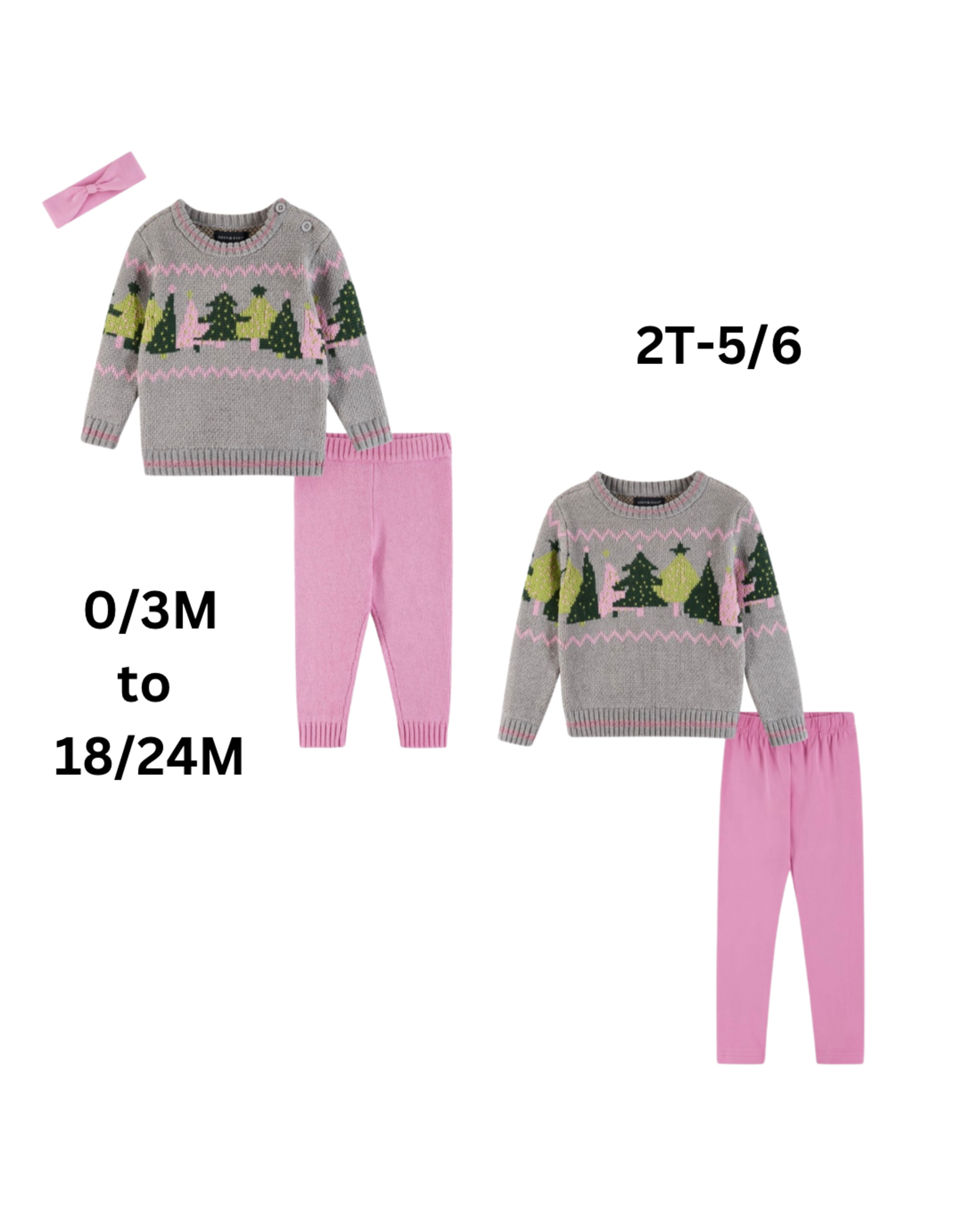 Andy & Evan Andy & Evan- Grey Chenille Tree Sweater Set