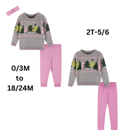 Andy & Evan Andy & Evan- Grey Chenille Tree Sweater Set