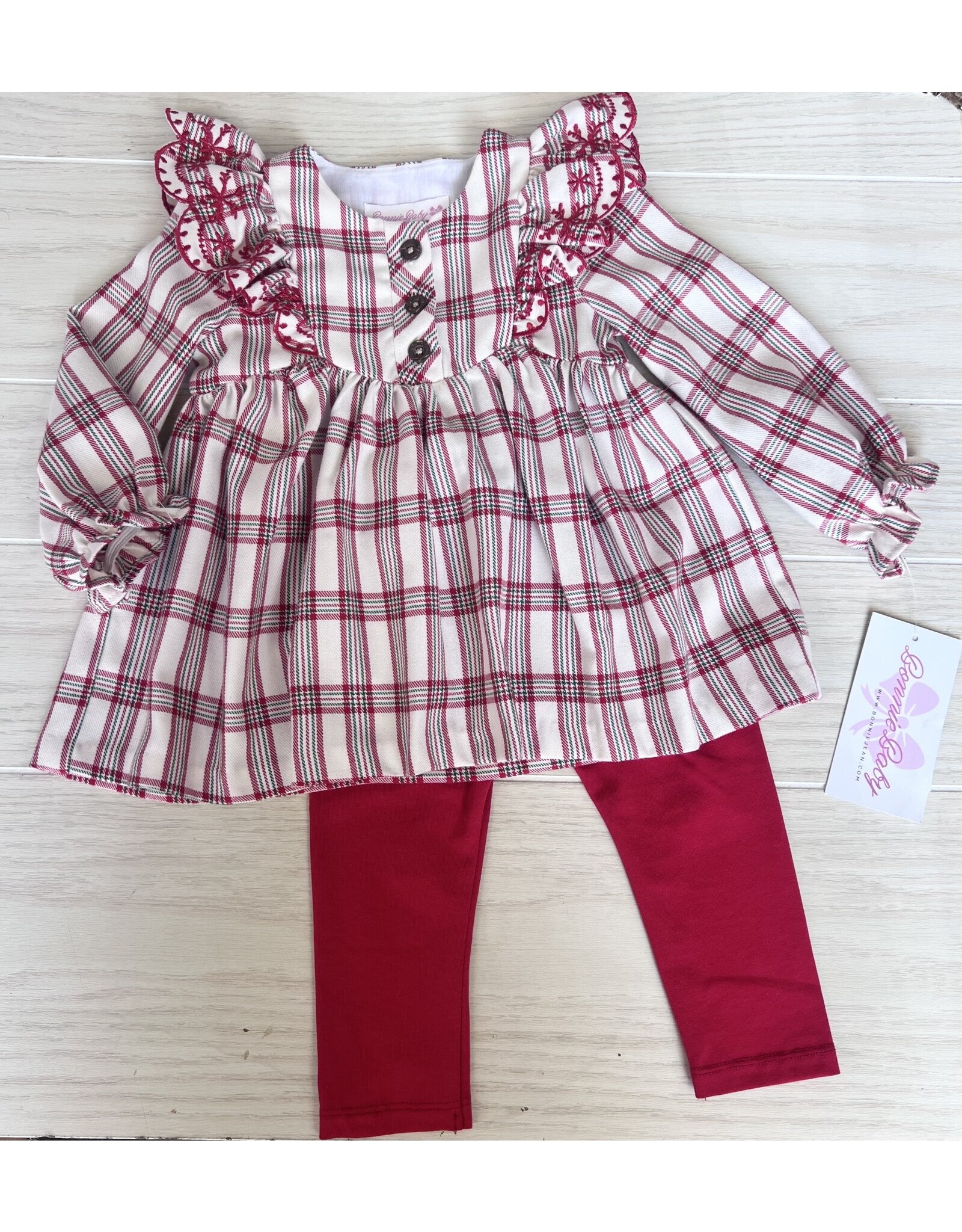 Bonnie  Jean Bonnie Jean- Red & Green Plaid Pant Set