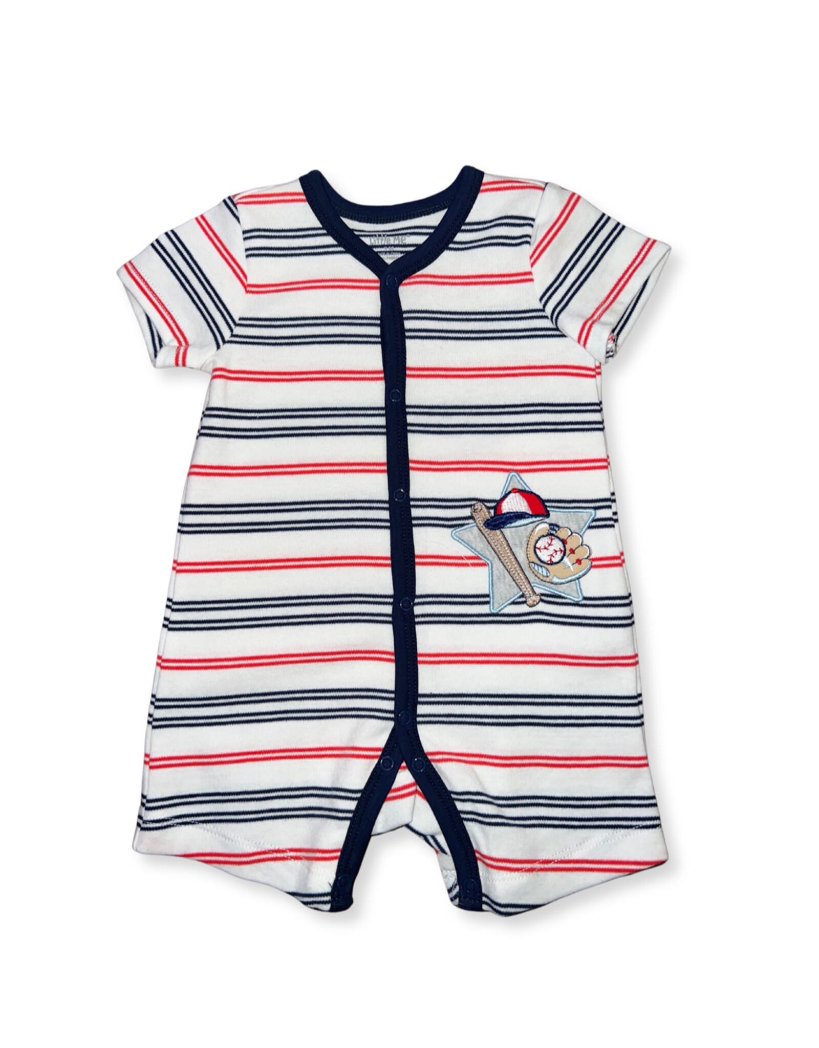 Little Me Little Me -  Navy & Red Stripe Baseball Romper