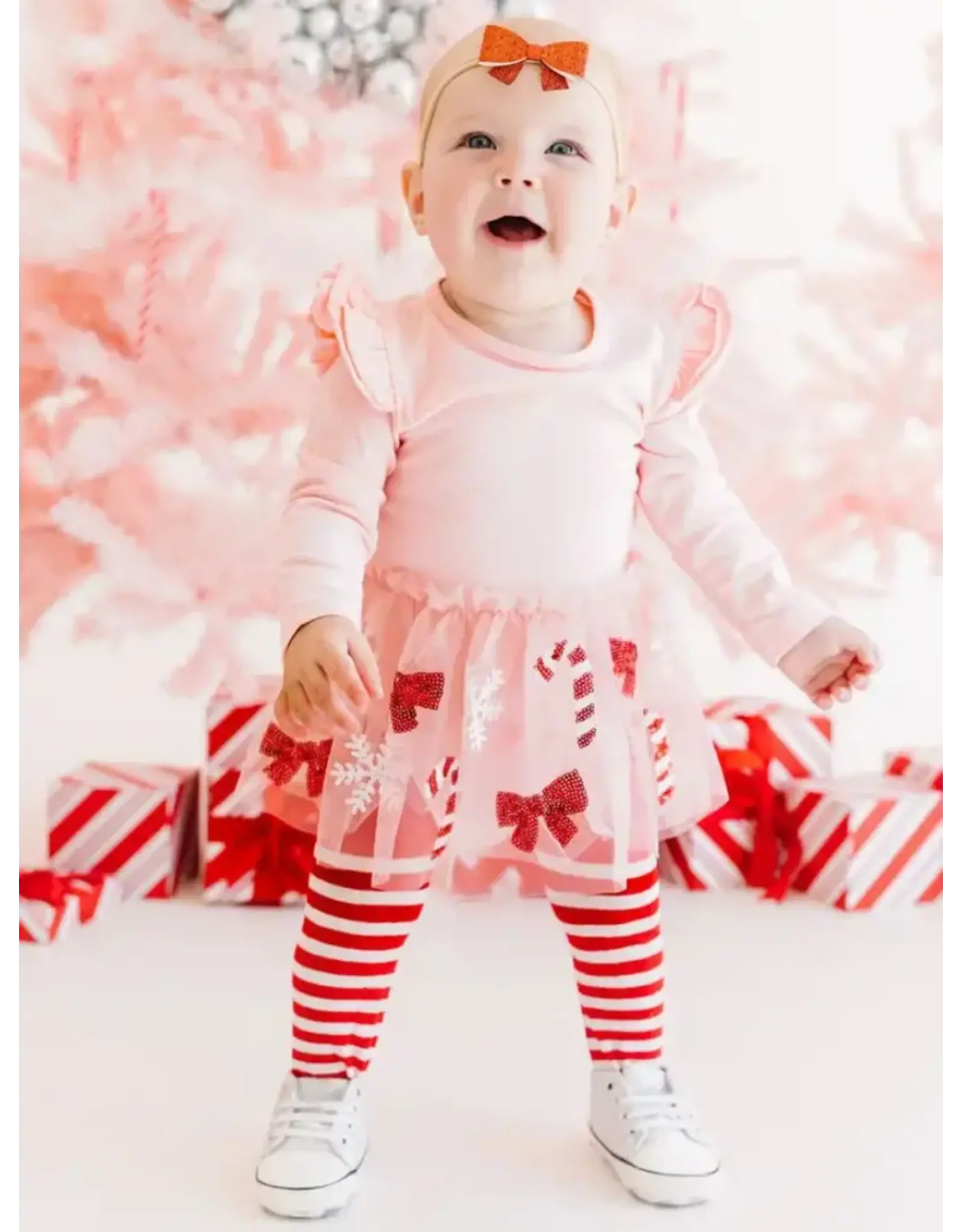 Sweet Wink Sweet Wink- Candy Cane Cutie Christmas L/S Tutu Bodysuit