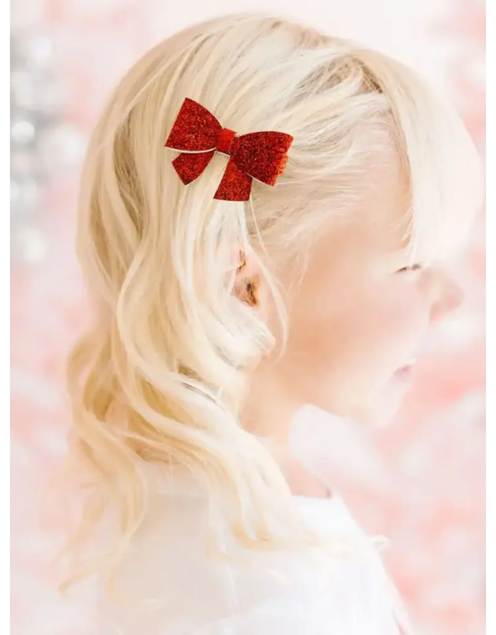 Sweet Wink- Red Glitter Bow Clip