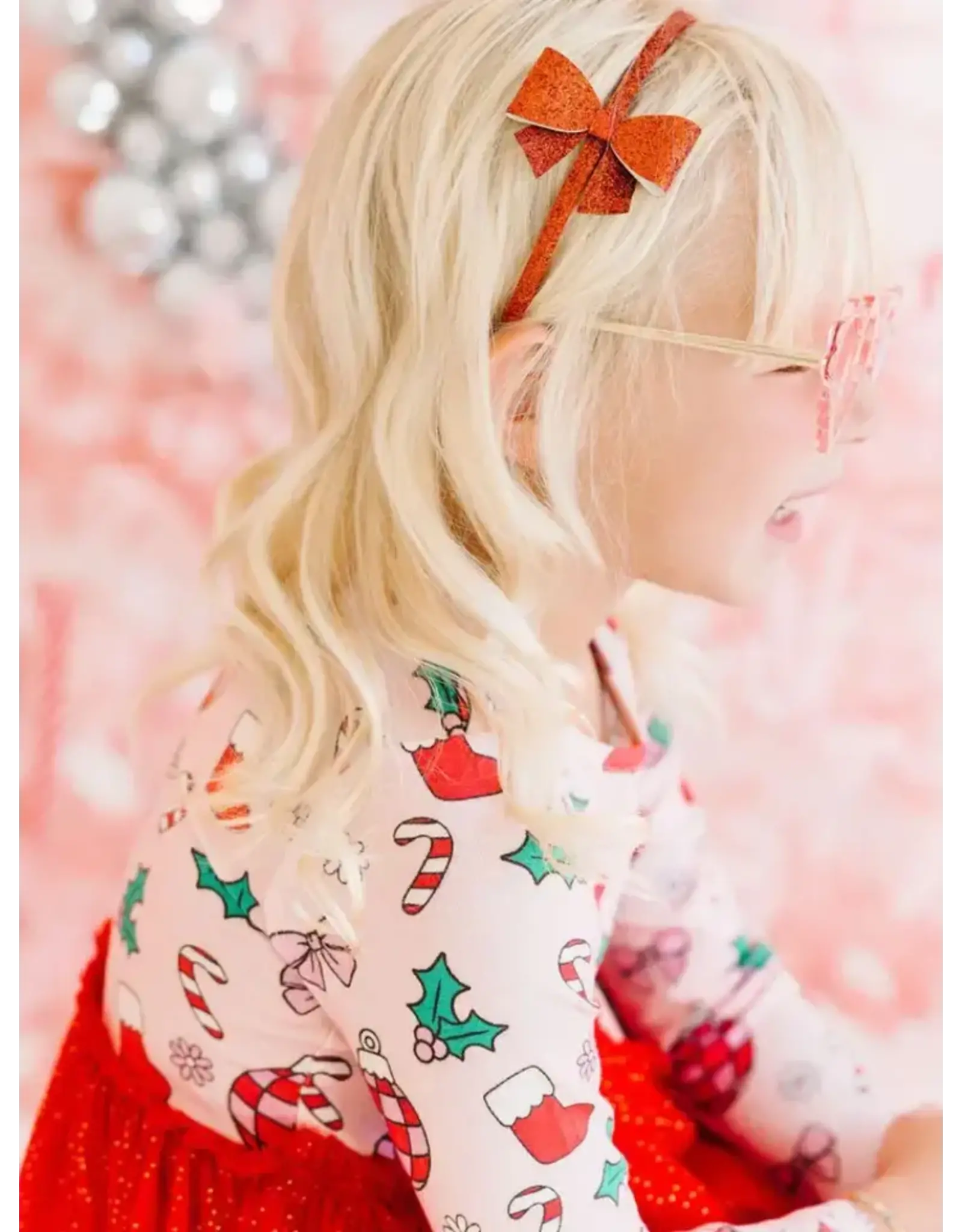 Sweet Wink- Red Glitter Bow Headband