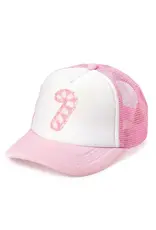 Sweet Wink- Candy Cane Patch Christmas Trucker Pink/White Hat