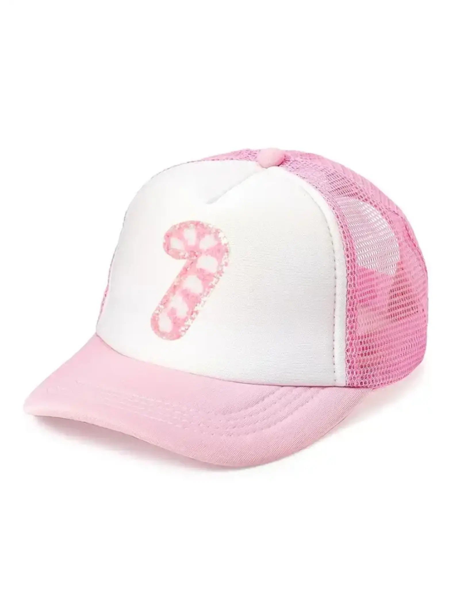 Sweet Wink- Candy Cane Patch Christmas Trucker Pink/White Hat