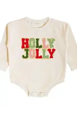 Sweet Wink- Holly Jolly Patch Christmas L/S Natural Romper